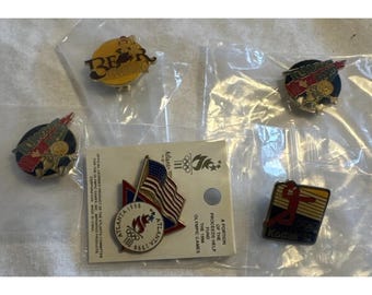 5 Hat Lapel Scarf Pins Buttons Some Vintage Atlanta Olympics DisneyLand Mixed