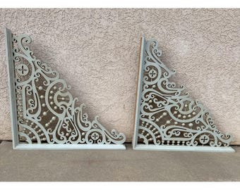 Pair Of Vtg Handmade Victorian Wooden Fretwork Porch Gingerbread Scroll 29x29"