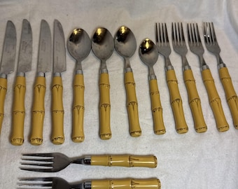 Zestaw Cambridge Bamboo 14 elementów, plastikowy uchwyt, stal nierdzewna, tropikalny tiki