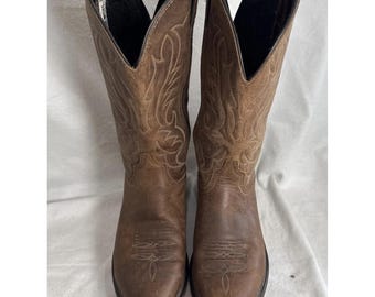 Vintage Code West Cowboy Boots Men's 10 Made In USA Brown Leather Western Fancy