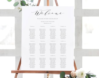 Editable Template - Instant Download Soft Calligraphy Guest Seating Chart in 6 size and table variations