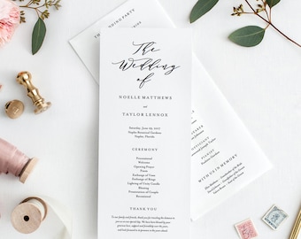 Editable Template - Instant Download Soft Calligraphy Wedding Program