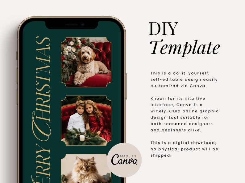 Electronic Holiday Digital Photo Card Canva Template Shareable Editable Instant Download Mobile Text Christmas Card image 2