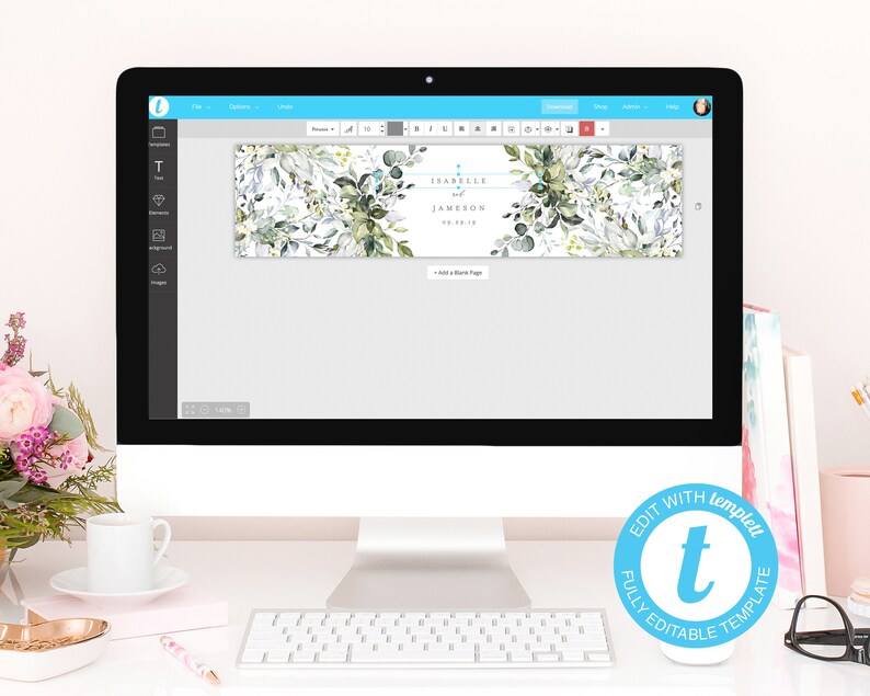 Editable Template Instant Download Dusty Blue Florals Wedding Water Bottle Labels 003