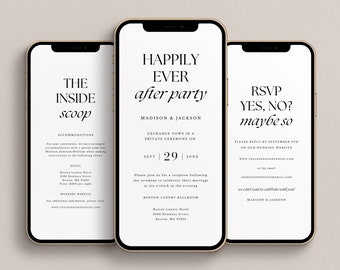 Electronic Digital Wedding Invitation Canva Template Package - Shareable Mobile Text Instant Download Invite Happily Ever After Reception