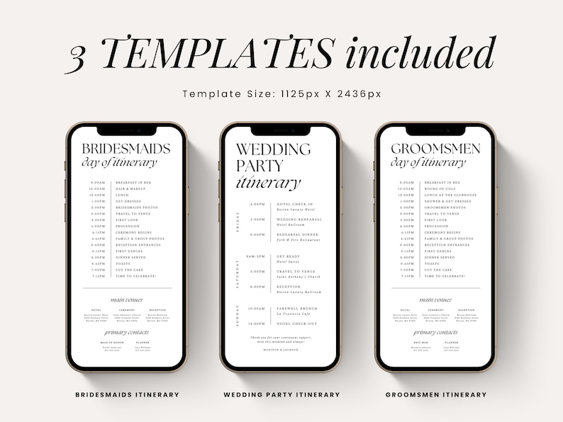 Electronic Digital Wedding Party Itinerary Canva Template Package Bridesmaids & Groomsmen Shareable Mobile Text Instant Download image 10