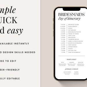 Electronic Digital Wedding Party Itinerary Canva Template Package Bridesmaids & Groomsmen Shareable Mobile Text Instant Download image 3