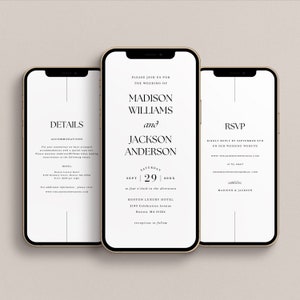 Electronic Digital Wedding Invitation Canva Template Package Shareable Mobile Text Instant Download Invite, RSVP and Details Card image 1