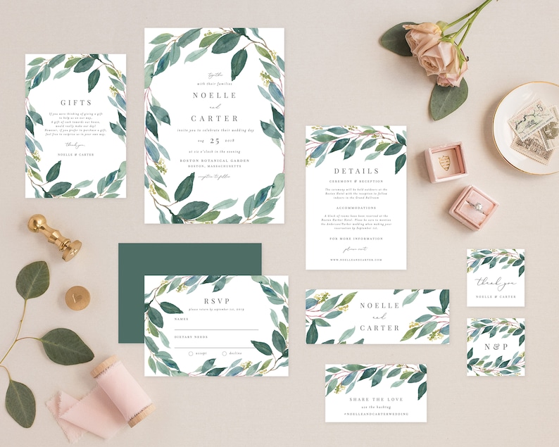 Editable Template - Instant Download Leafy Complete Wedding Invitation Suite