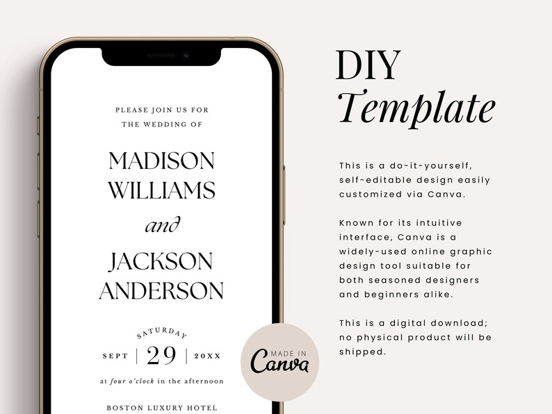 Electronic Digital Wedding Invitation Canva Template Package Shareable Mobile Text Instant Download Invite, RSVP and Details Card image 2