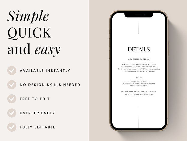 Electronic Digital Wedding Invitation Canva Template Package Shareable Mobile Text Instant Download Invite, RSVP and Details Card image 3