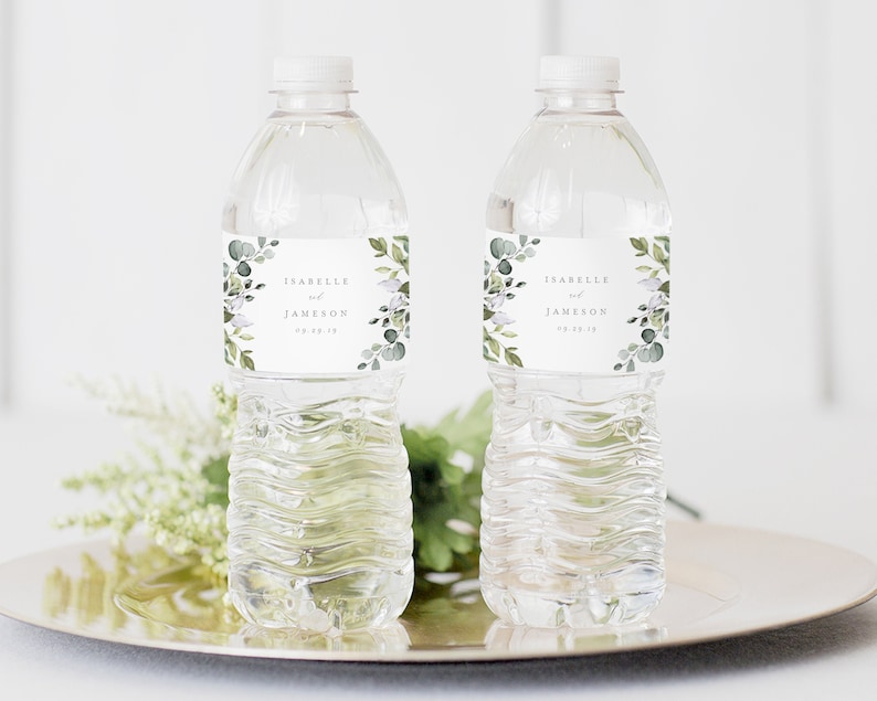 Editable Template Instant Download Dusty Blue Florals Wedding Water Bottle Labels 003