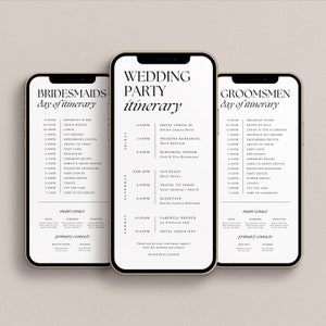 Electronic Digital Wedding Party Itinerary Canva Template Package Bridesmaids & Groomsmen Shareable Mobile Text Instant Download image 1