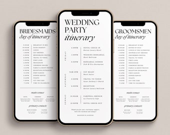 Electronic Digital Wedding Party Itinerary Canva Template Package - Bridesmaids & Groomsmen Shareable Mobile  Text Instant Download
