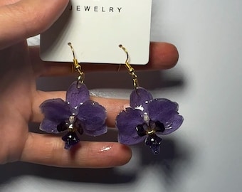 Real Orchid Earrings, Handmade Jewellery, Gift for Her, Resin Jewellery