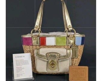 RARE Y2K Limited Edition Coach Legacy Straw Basket Bag Patchwork Beach Summer