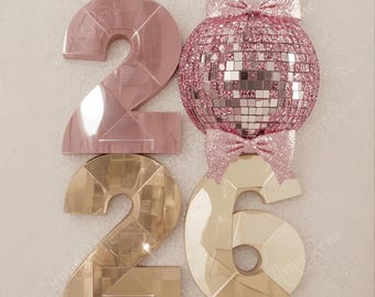 PNG 2025 New Years Pink Gold Glitter Disco Ball Sublimation Graphics