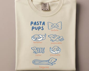 Pasta Pups Shirt, Funny Dachshund Tee, Wiener Dog Pasta Graphic, Italian Foodie Gift for Dog Mom, Comfort Colors Mediterranean Tshirt