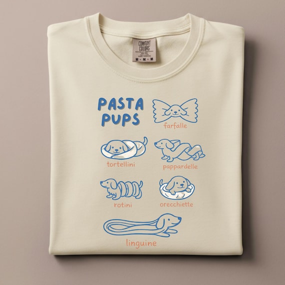 Pasta Pups Shirt, Funny Dachshund Tee, Wiener Dog Pasta Graphic, Italian Foodie Gift for Dog Mom, Comfort Colors Mediterranean Tshirt