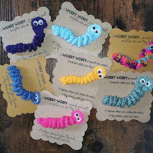 Crochet Worry Worm with poem card, comfort, fidget.