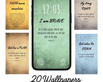 Bible Verse Phone Wallpaper 20 Pack- Bible Verse iPhone Wallpaper, Faith Samsung Galaxy Phone Background, Lock Screen Bundle