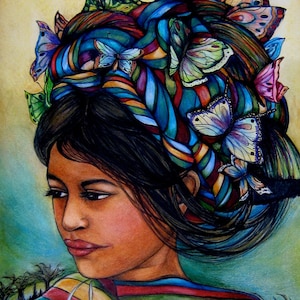 Latin woman with butterflies in hair art print. Claudia Tremblay.