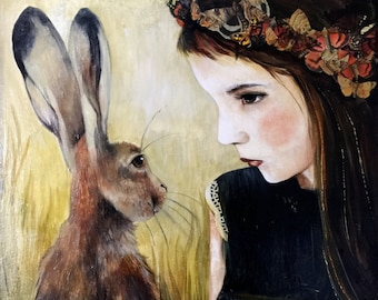 female empowerment,art print ,drawing, love, portrait artwork ,claudia tremblay Girl with hare art print