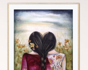 Two sisters braids art print. Claudia Tremblay.