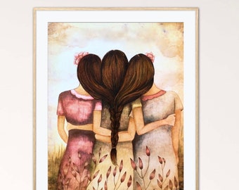 Best friends gift, art print for her, gifts for  sister, home decor, wall art print, handmade vintage.