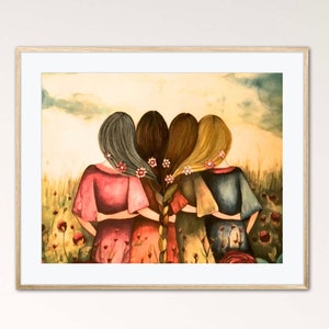 Gift for sister, Personalized wall art The four sisters best friends mother daughtersbridesmaids present art print woman artwork artist image 1