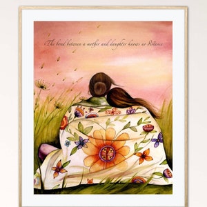 Mother and daughter in flower blanket art print. Claudia Tremblay.