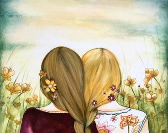 Gift for sister, Sister Art print, Sisters Custom Birthday gift , Birthday gift for sister, Claudia Tremblay