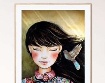 Portrait figure, whimsical portraits, Claudia Tremblay art print.