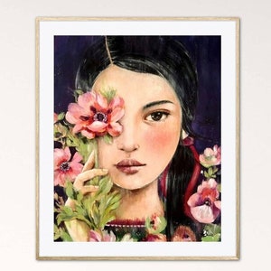 Gift for her, whimsical portraits,  art print.