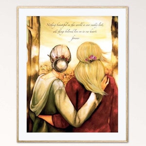 Gift for mother&#39;s day, mother daughter print,