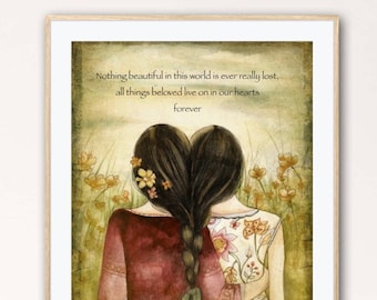 Two sisters braided hair with quote art print. .