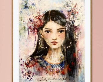 Portrait figure, whimsical portraits, Claudia Tremblay art print.