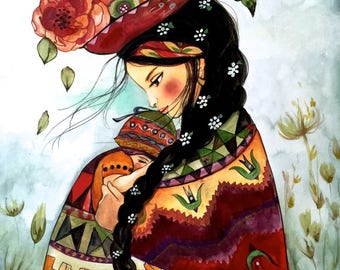 Baby in rebozo| Peru| Motherly love woman artwork