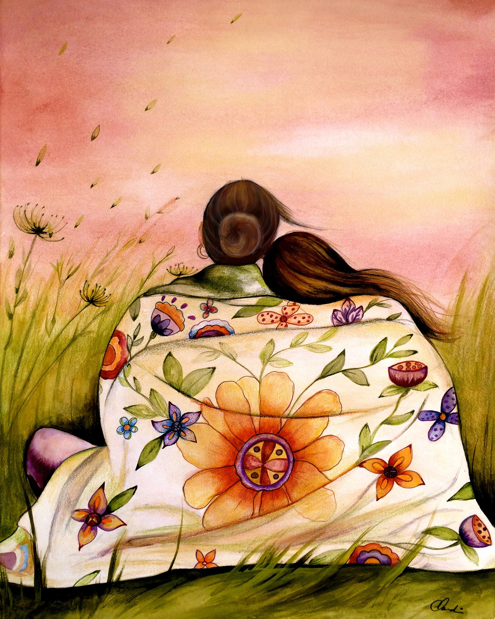 Mother and Daughter Art Print, Floral Blanket, Sentimental Gift - Etsy
