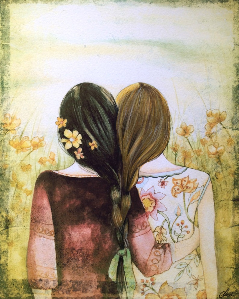 Gift for sister, Sister Art print, Sisters Custom Birthday gift , Birthday gift for sister, Claudia Tremblay image 1