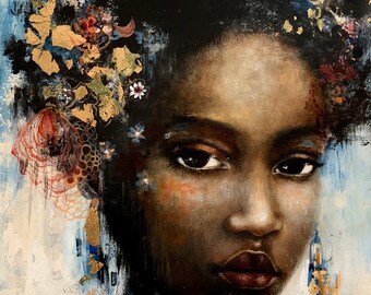 female empowerment,art print ,drawing, love, portrait artwork ,claudia tremblay child from africa, mursi tribes