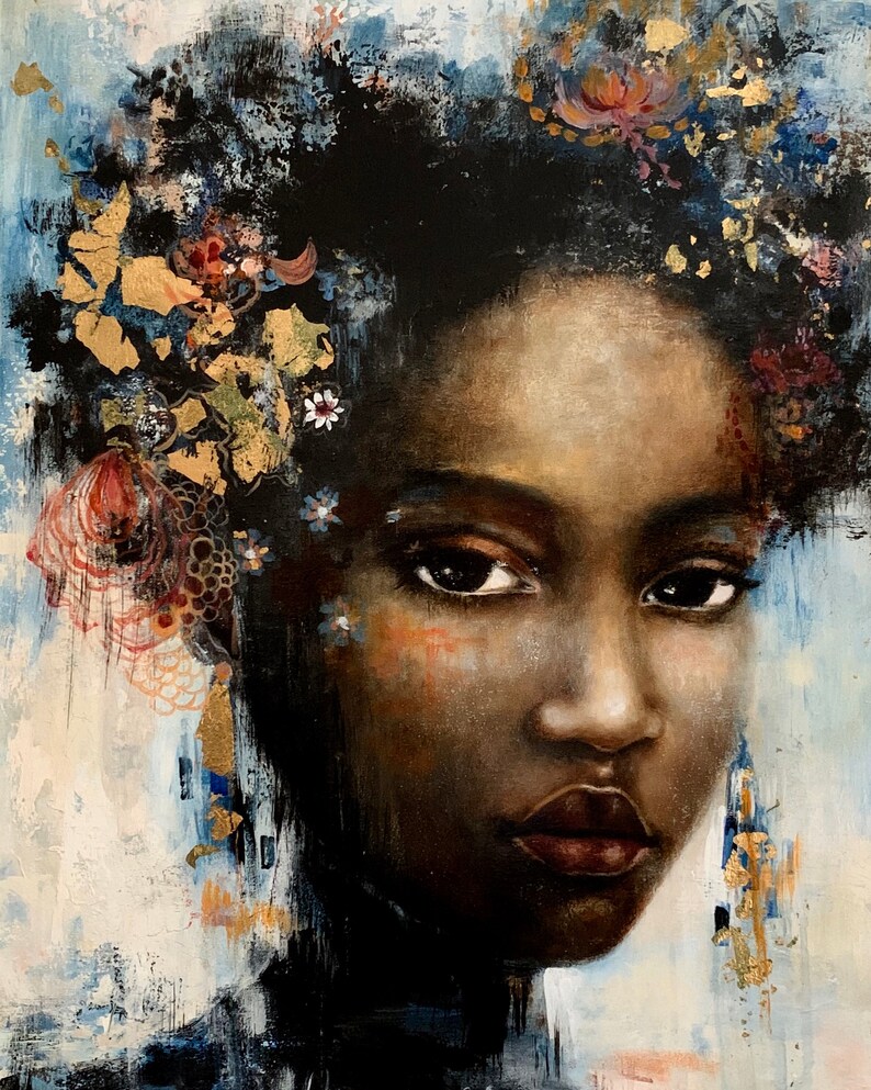 Black Woman Artwoman Art Print Whimsical Art Gift for Woman Etsy