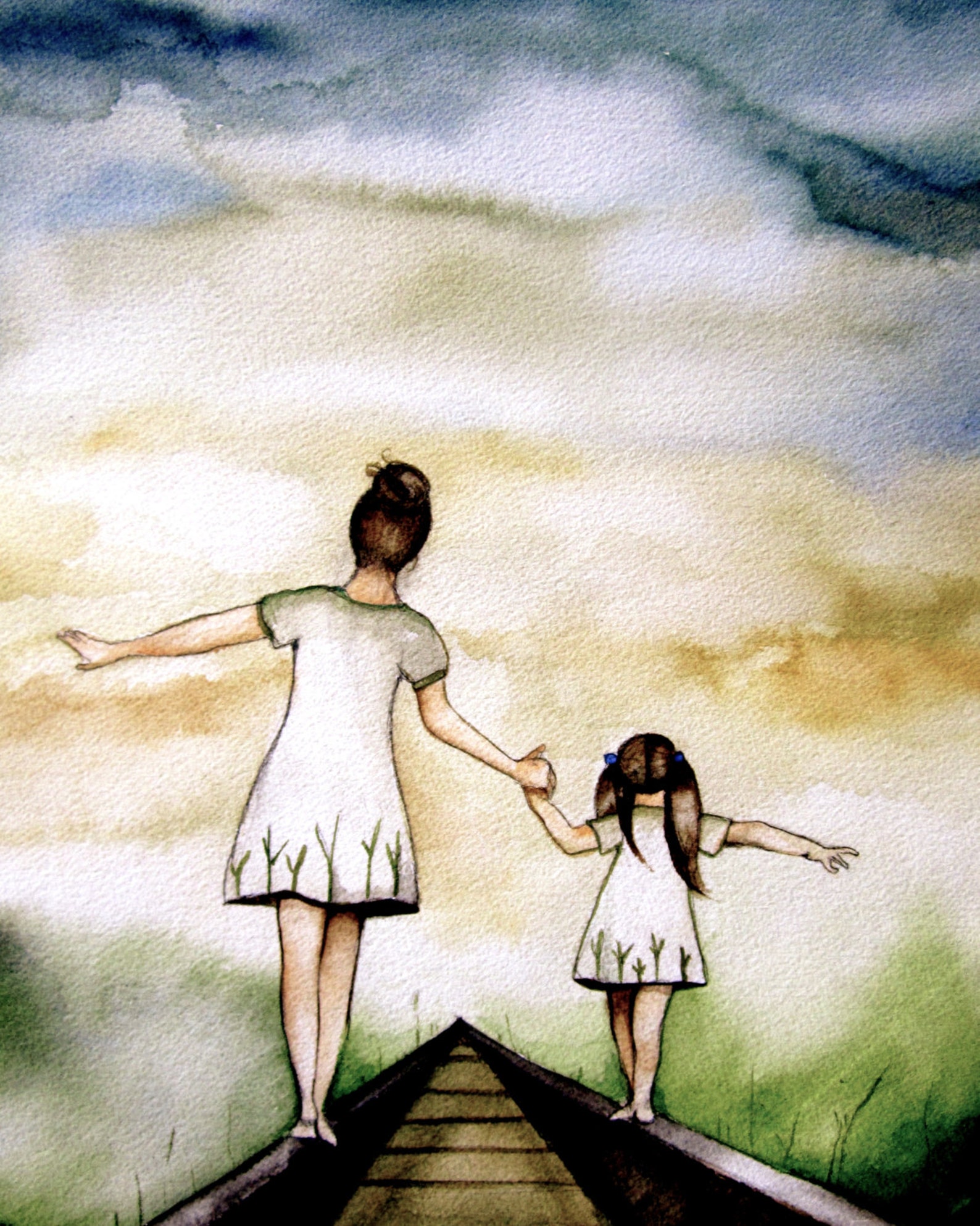 The Eldest Daughter Walks Down The Flower Path Mother and Daughter our Path Art Print White | Etsy