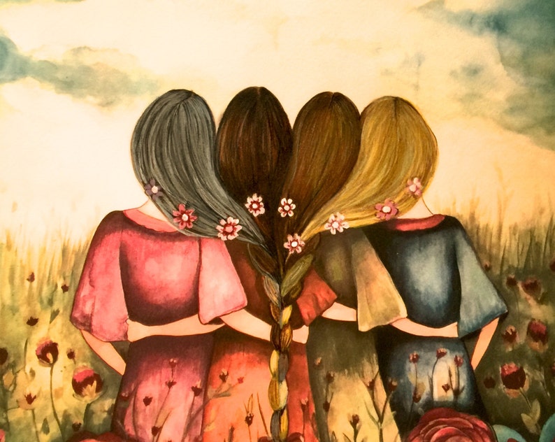 Gift for sister, Personalized wall art The four sisters best friends mother daughtersbridesmaids present art print woman artwork artist image 2