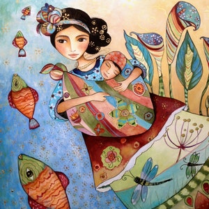Latein Mutter & Kind im Rebozo Kunstdruck. .