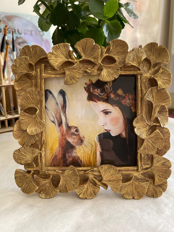 Baroque Gold Frame Decor, Whimsical Rabbit Art Print (6x6 Inches