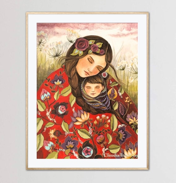 Poster Mamma E Bambino - Stampa Floreale Line Art - Poster Master - Decorazione Parete Festa Della Mamma, Soggiorno O Camera Letto
