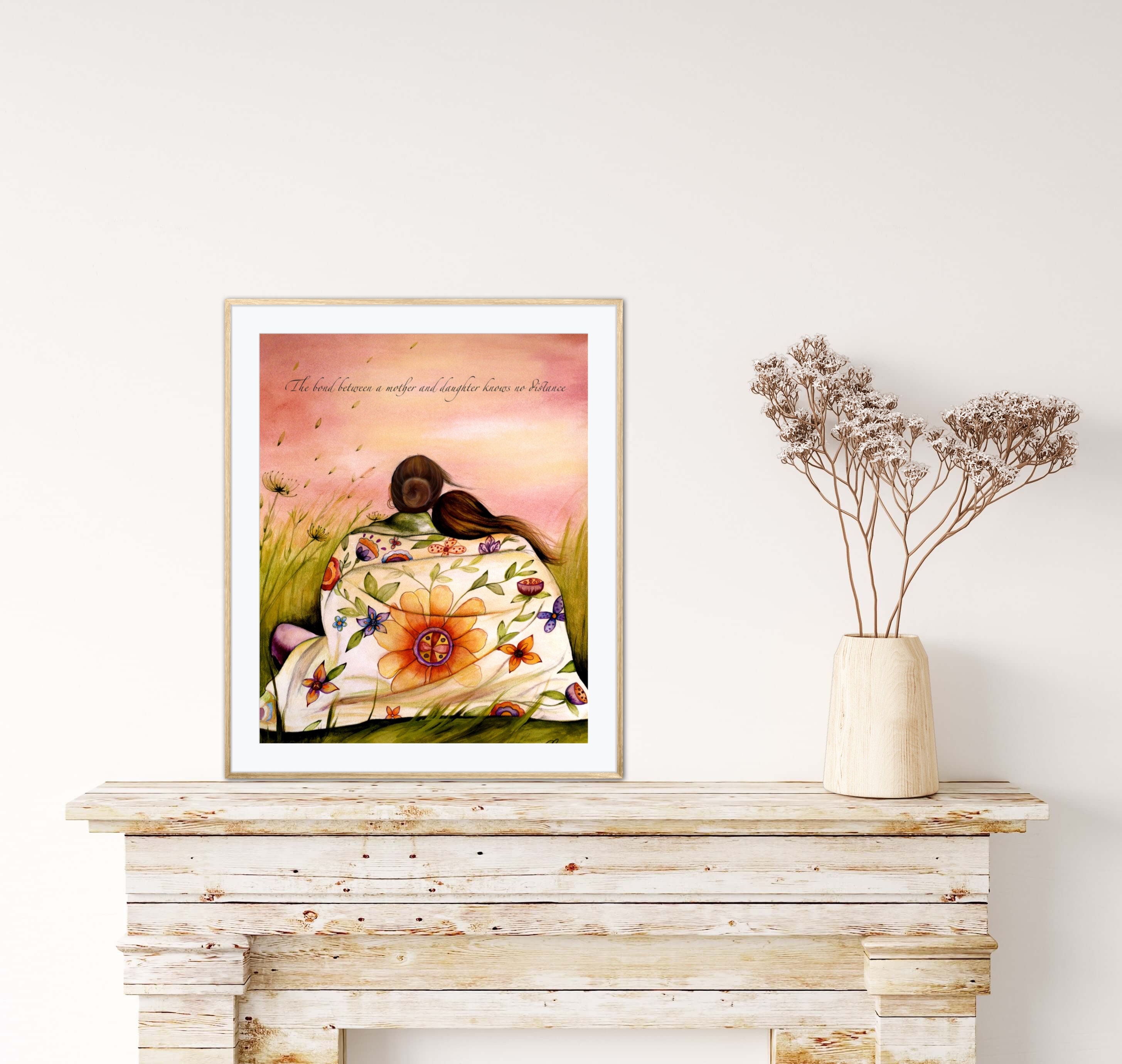 Mother Daughter Art Print, Floral Blanket, Personalized Gift - Etsy