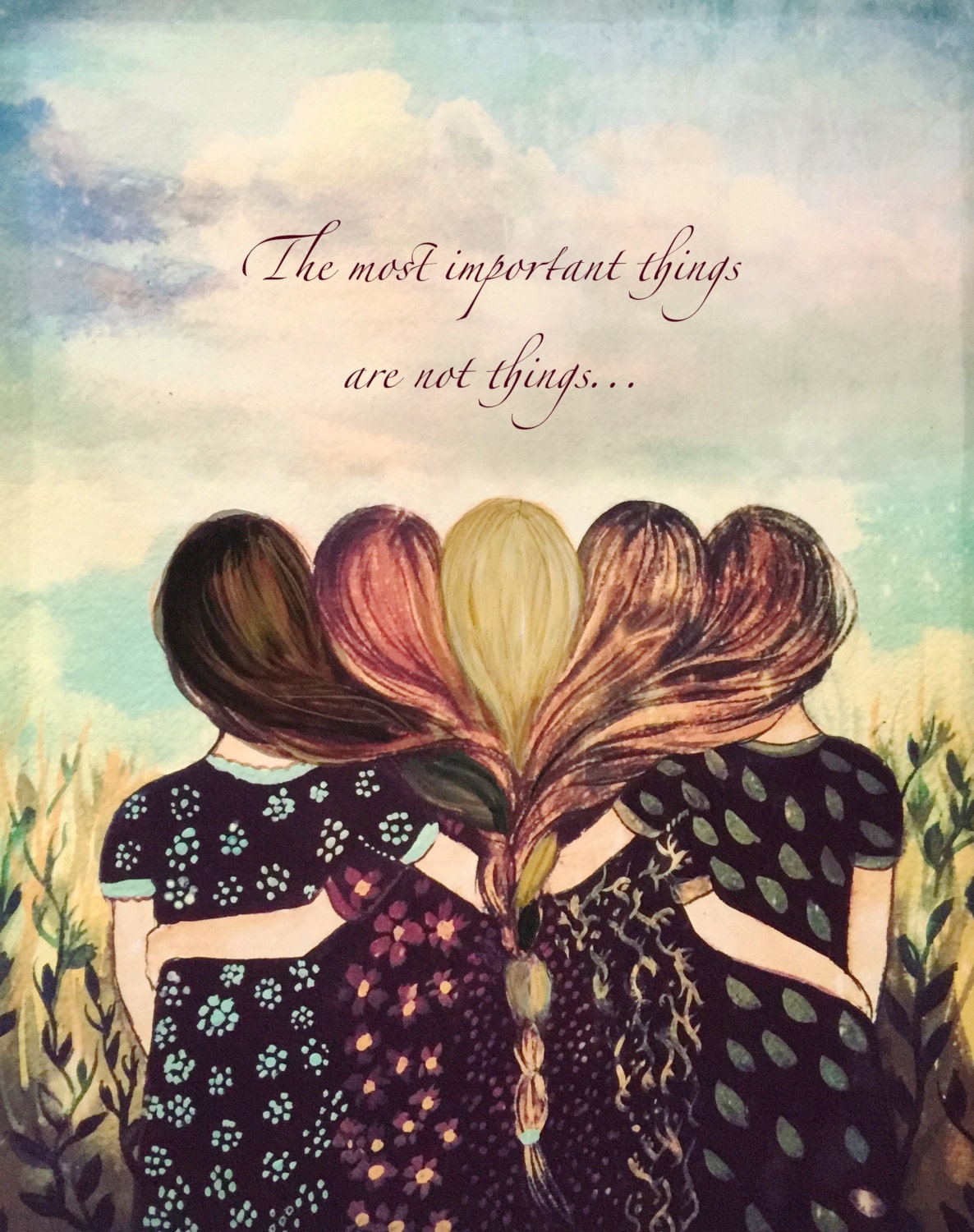 Five Sisters Best Friends With Brown and Reddish Hair Art - Etsy
