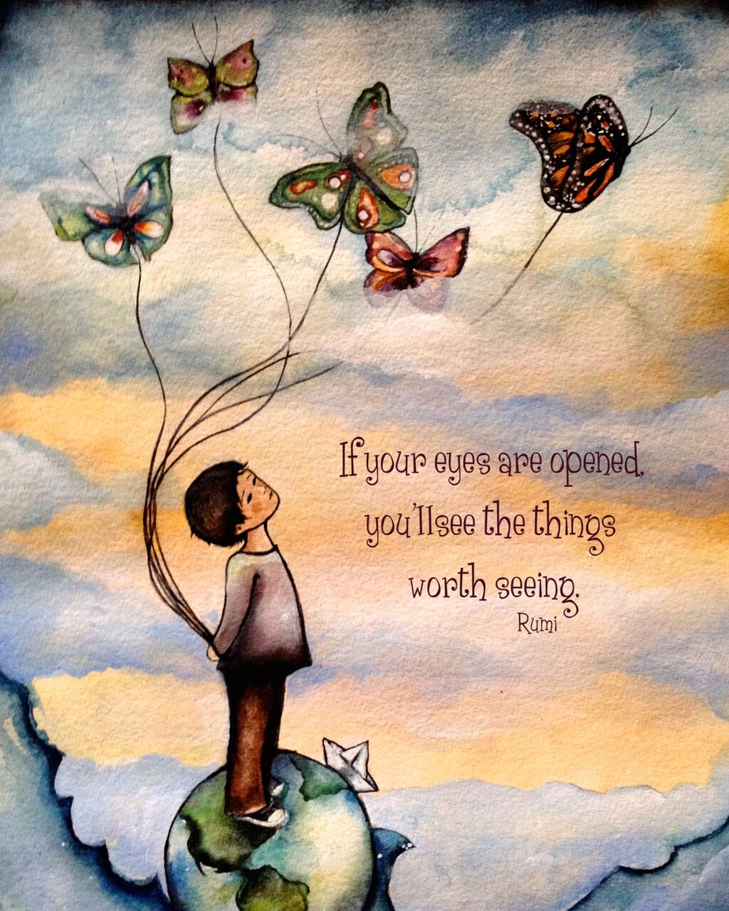 Quadro Tela Motivazionale Farfalla 30x38 Cm – Scritta She Began To Fly, Decorazione Camera Da Letto